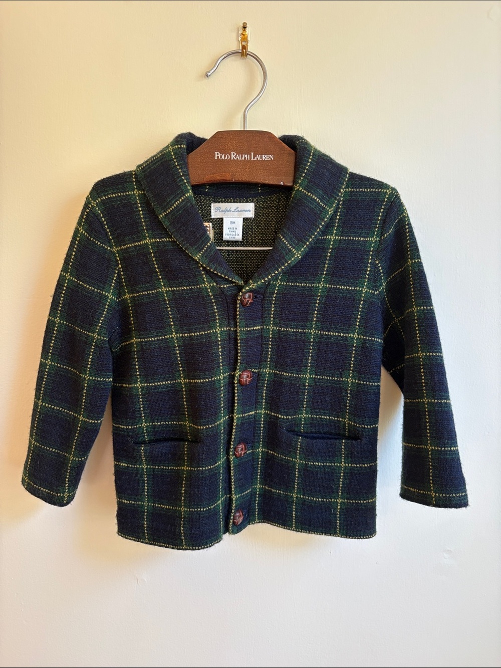 Ralph Lauren Navy & Green Plaid Shawl-Collar Kids Blazer